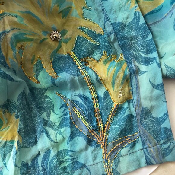 Indie Ella Silk Robe One Size Blue Green Boho Floral Beaded Sequined Kimono - Picture 9 of 16